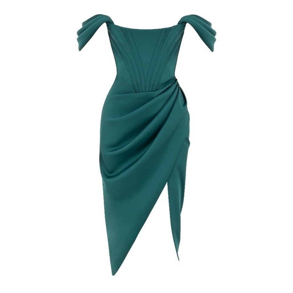 House of CB Loretta Emerald Green Satin Corset Off Shoulder Midi Dress S - Picture 12 of 14